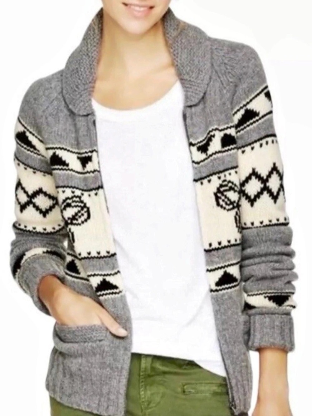 Arizia TNA vintage lambswool Gray & White cardigan long line